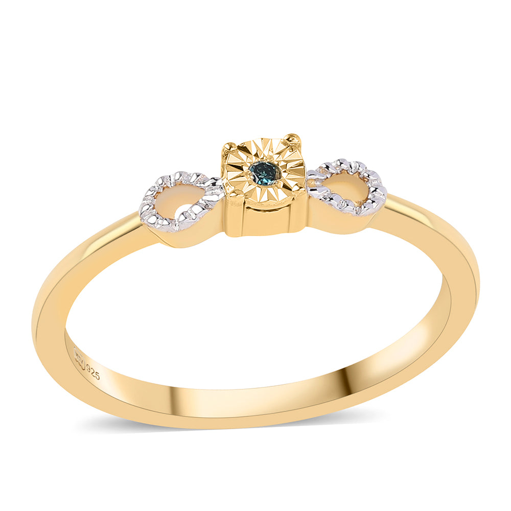 Pozlacené Stříbro 925/1000 - Sada s Modrým Diamantem - Karátové číslo: 0.02. přibližná hmotnost: 2.95 gramů ( Náušnice+Prsten+Přívěsek ) 5 