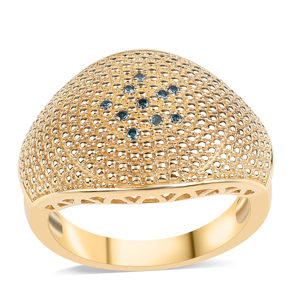 Pozlacený 925 / 1000 Sterlingové Stříbro Prsten s Modrým Diamantem 1 