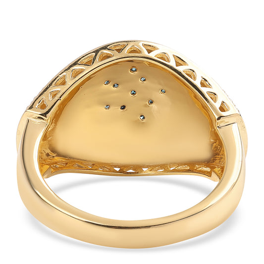 Pozlacený 925 / 1000 Sterlingové Stříbro Prsten s Modrým Diamantem