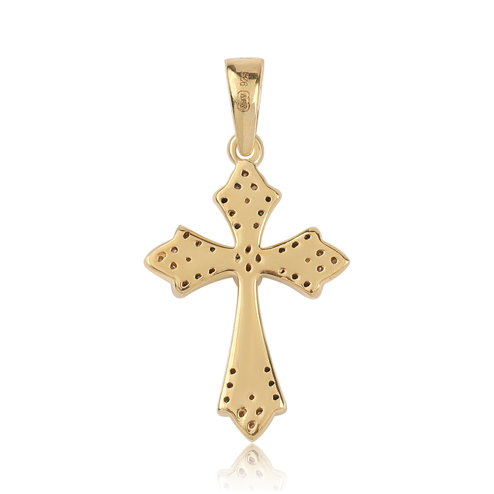 Kříž Pozlacený 925 / 1000 Sterlingové Stříbro Přívěsek s Modrým Diamantem a Bílým Diamantem 3 