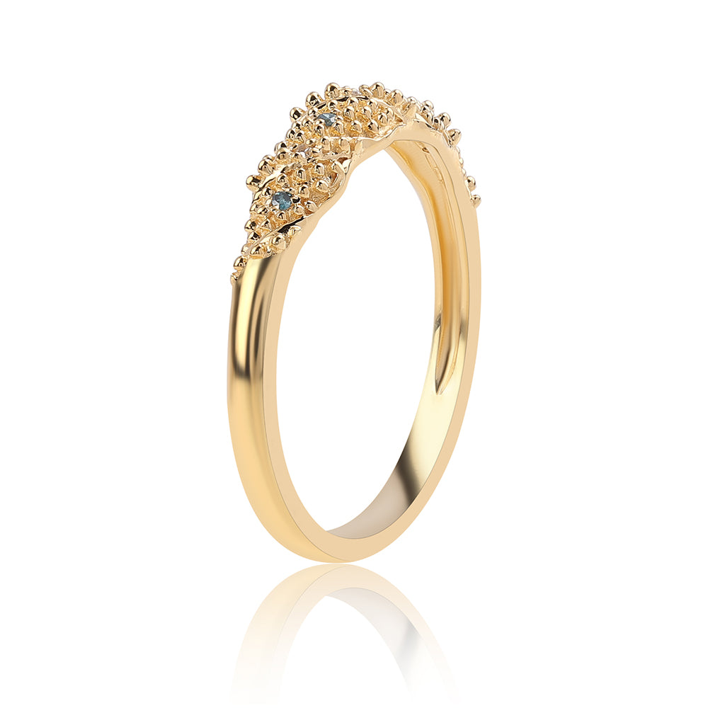 Pozlacené Stříbro 925/1000 - Prsten s Modrým Diamantem a Bílým Diamantem - Karátové číslo: 0.04. přibližná hmotnost: 2.29 gramů 3 