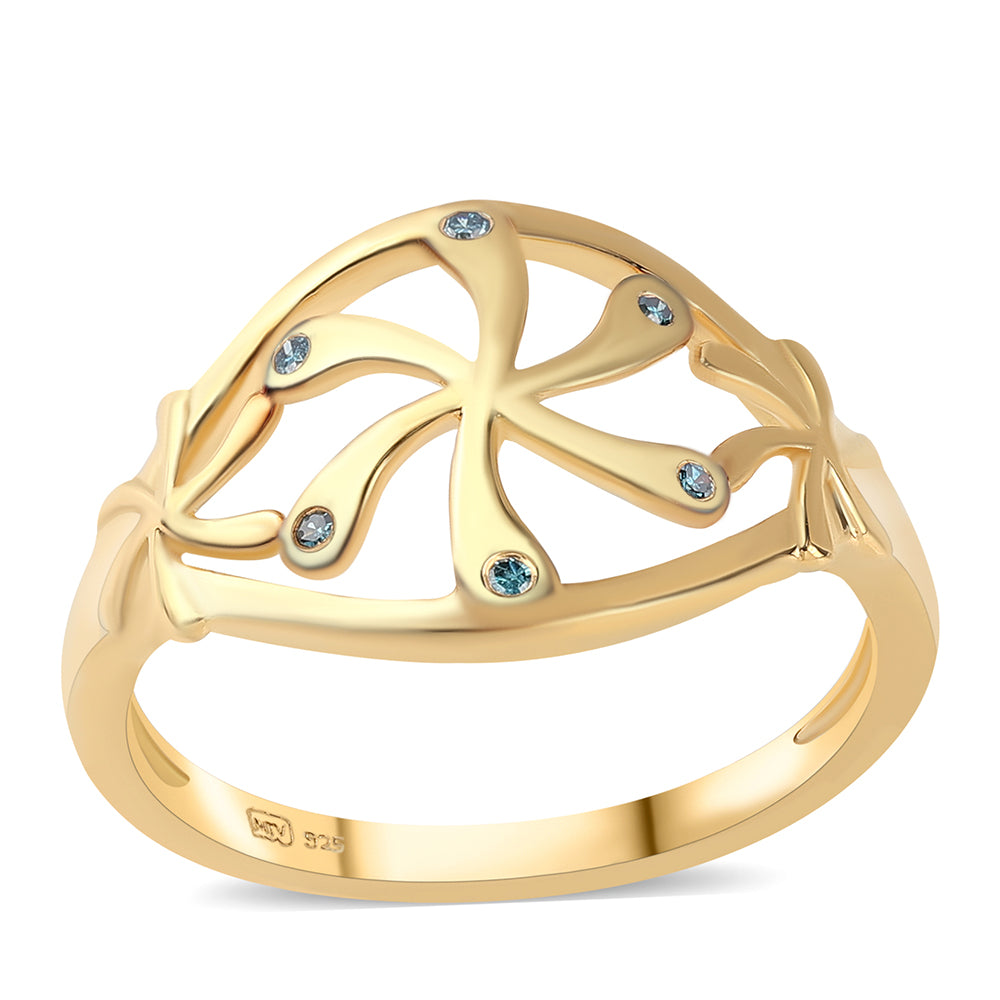 Pozlacené Stříbro 925/1000 - Prsten s Modrým Diamantem - Karátové číslo: 0.03. přibližná hmotnost: 2.61 gramů 1 