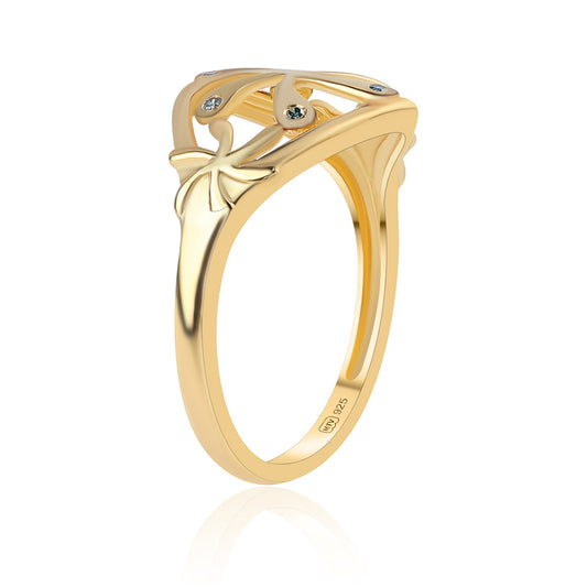 Pozlacené Stříbro 925/1000 - Prsten s Modrým Diamantem - Karátové číslo: 0.03. přibližná hmotnost: 2.61 gramů