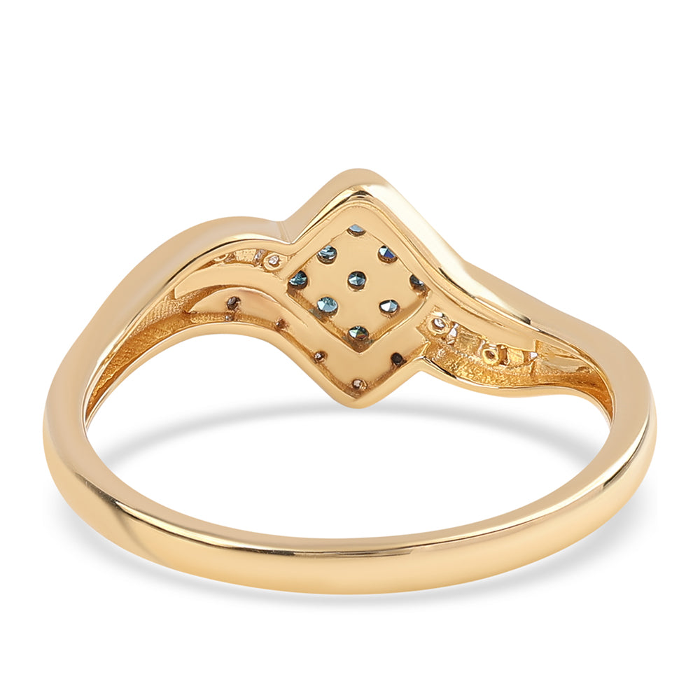 Pozlacený 925 / 1000 Sterlingové Stříbro Prsten s Modrým Diamantem a Bílým Diamantem 3 