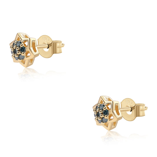 Pozlacené 925 / 1000 Sterlingové Stříbro Náušnice s Modrým Diamantem