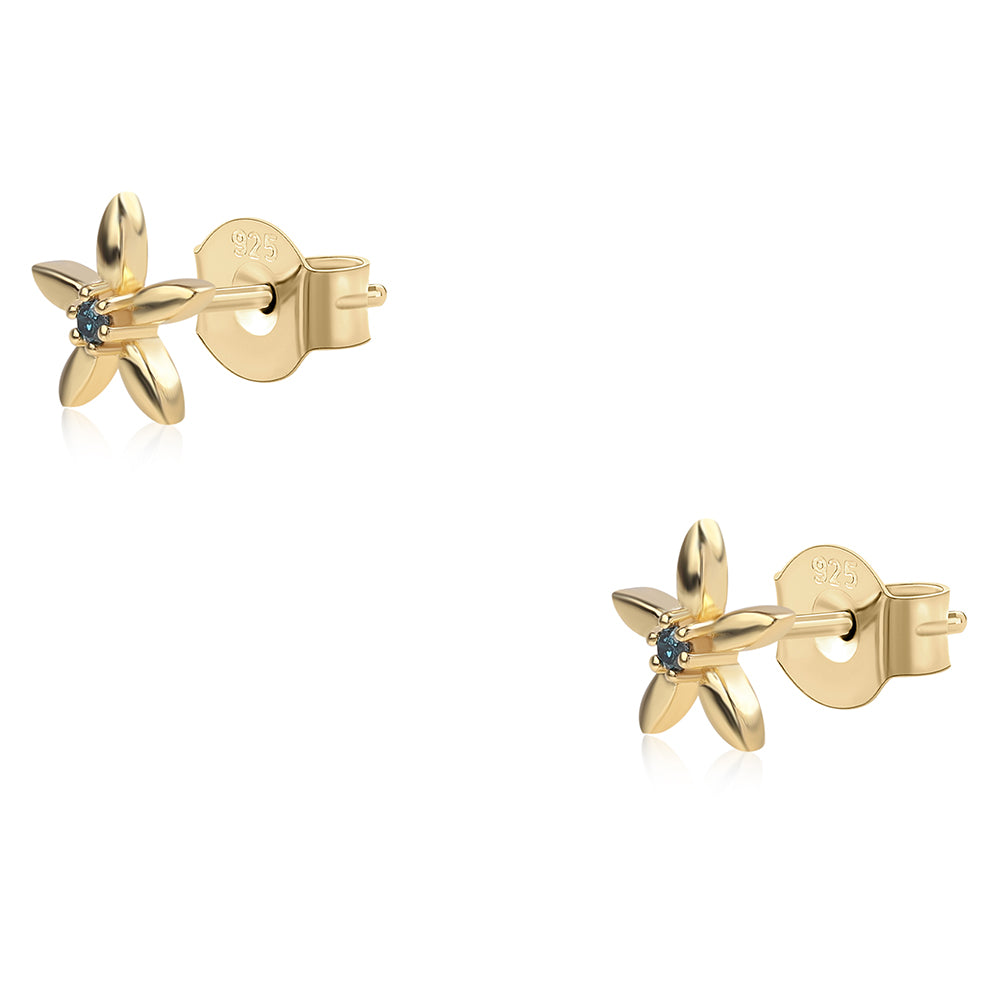 Pozlacené Stříbro 925/1000 - Náušnice s Modrým Diamantem - Karátové číslo: 0.03. přibližná hmotnost: 0.86 gramů 2 