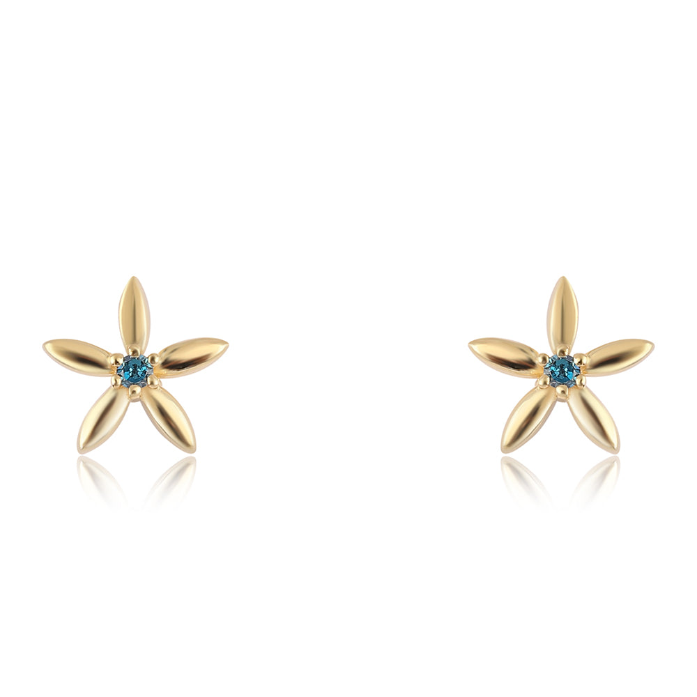 Pozlacené Stříbro 925/1000 - Náušnice s Modrým Diamantem - Karátové číslo: 0.03. přibližná hmotnost: 0.86 gramů 1 