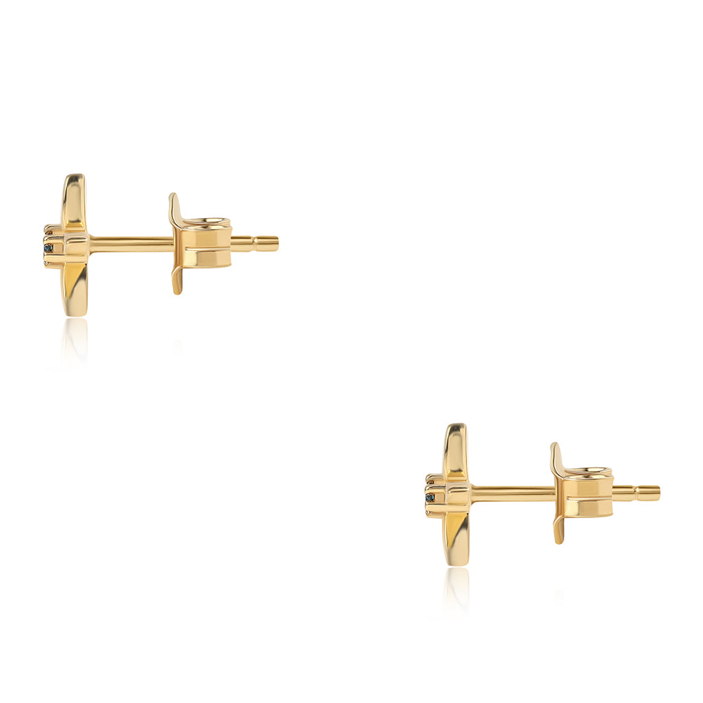 Pozlacené Stříbro 925/1000 - Náušnice s Modrým Diamantem - Karátové číslo: 0.03. přibližná hmotnost: 0.86 gramů 3 