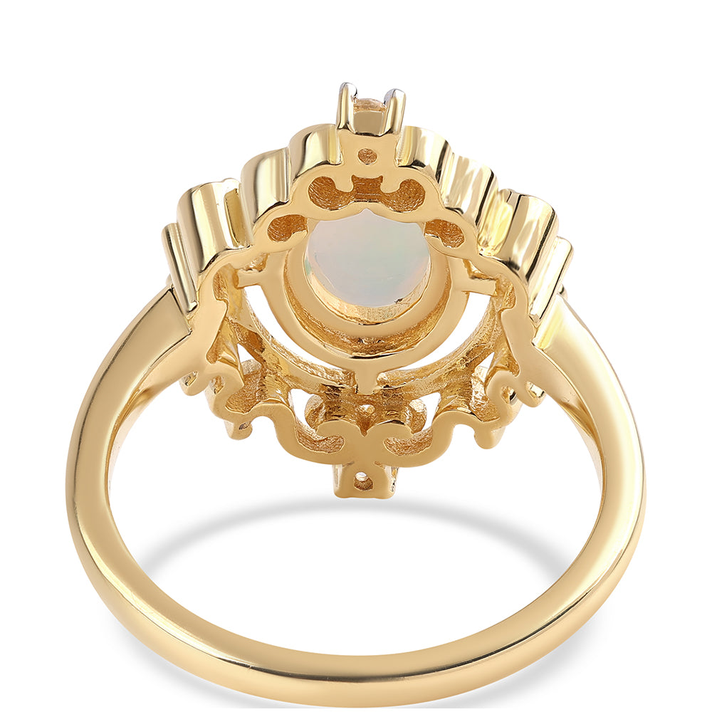 Pozlacený 925 / 1000 Sterlingové Stříbro Prsten s Etiopským Opálem z Lega Dembi a Bílým Topazem 2 