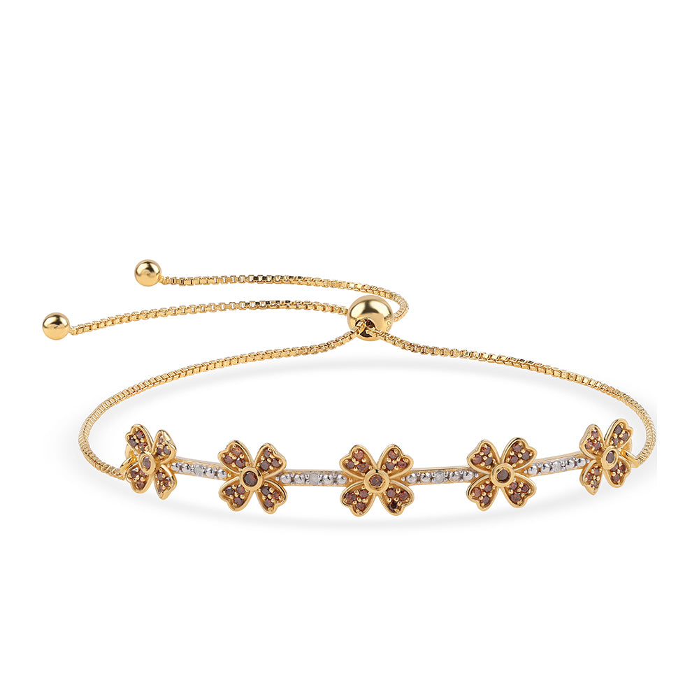 Pozlacený 925 / 1000 Sterlingové Stříbro Náramek s Červeným Diamantem a Bílým Diamantem