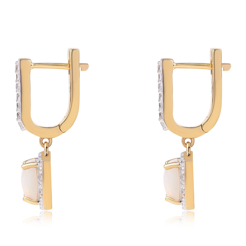 Pozlacené 925 / 1000 Sterlingové Stříbro Náušnice s Etiopským Opálem z Lega Dembi a Bílým Topazem 3 