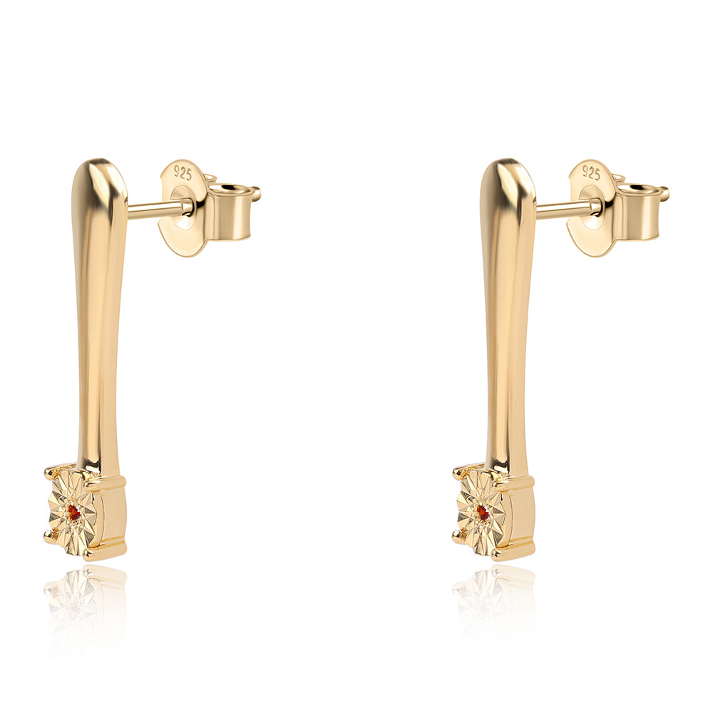 Pozlacené Stříbro 925/1000 - Náušnice s Červeným Diamantem - Karátové číslo: 0.01. přibližná hmotnost: 2.46 gramů 2 