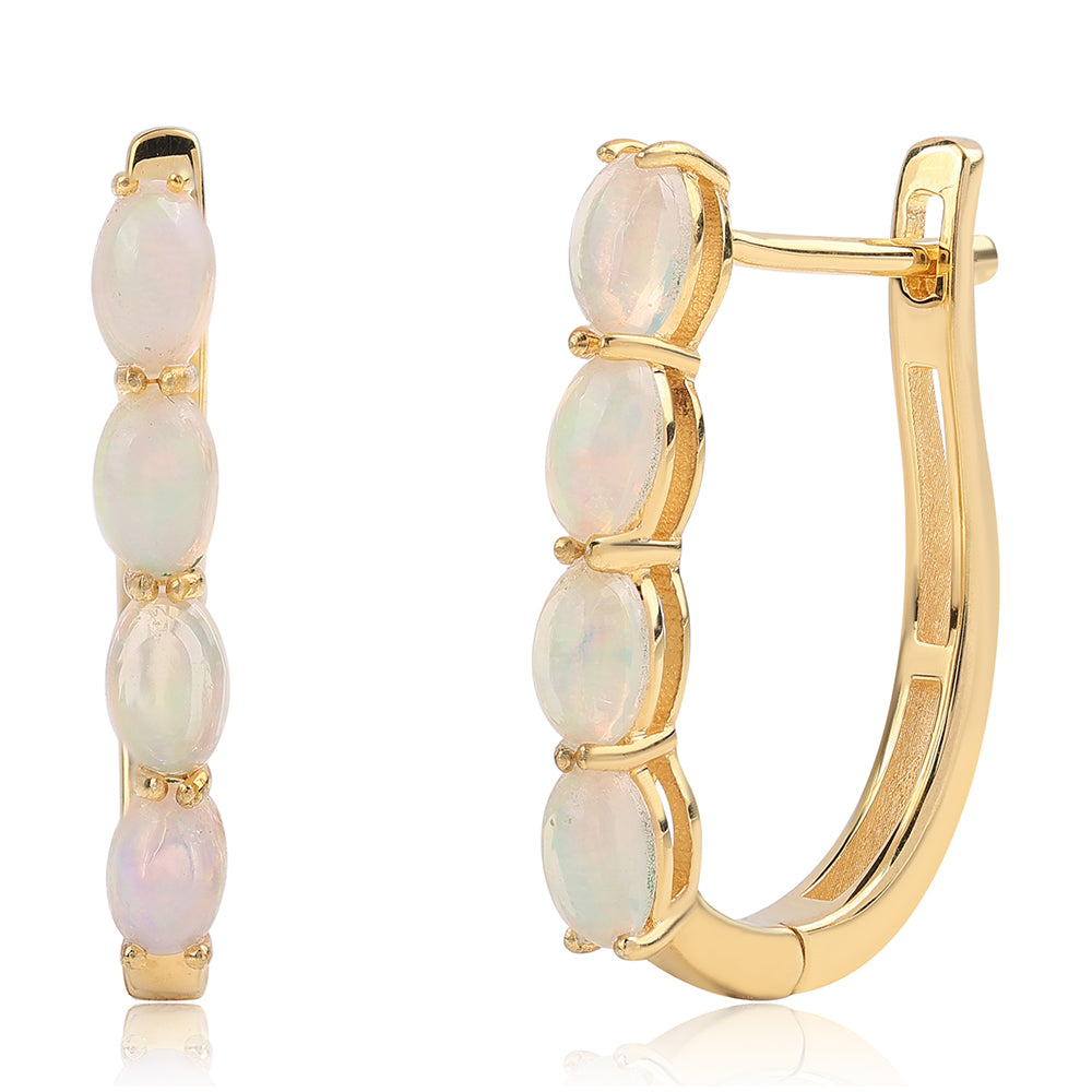 Pozlacené 925 / 1000 Sterlingové Stříbro Náušnice s Etiopským Opálem z Lega Dembi 1 