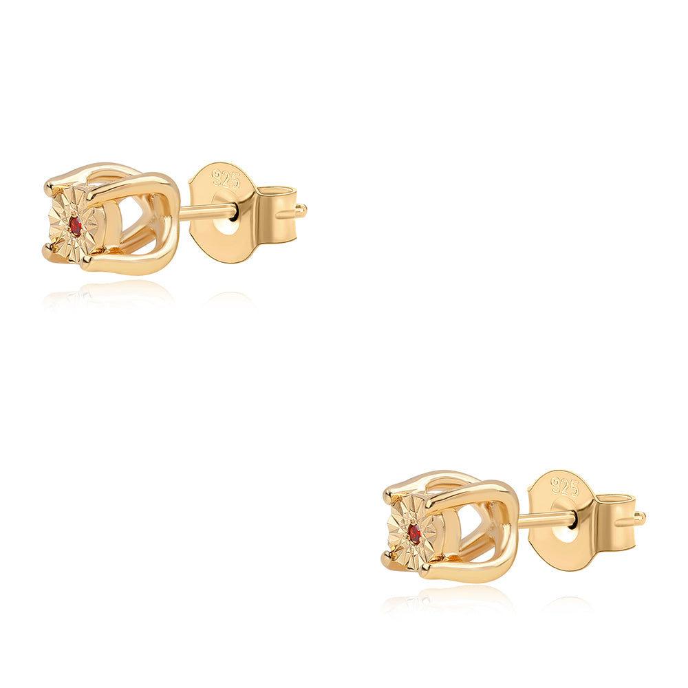 Pozlacené Stříbro 925/1000 - Sada s Červeným Diamantem - Karátové číslo: 0.02. přibližná hmotnost: 1.31 gramů ( Náušnice+Prsten+Přívěsek )