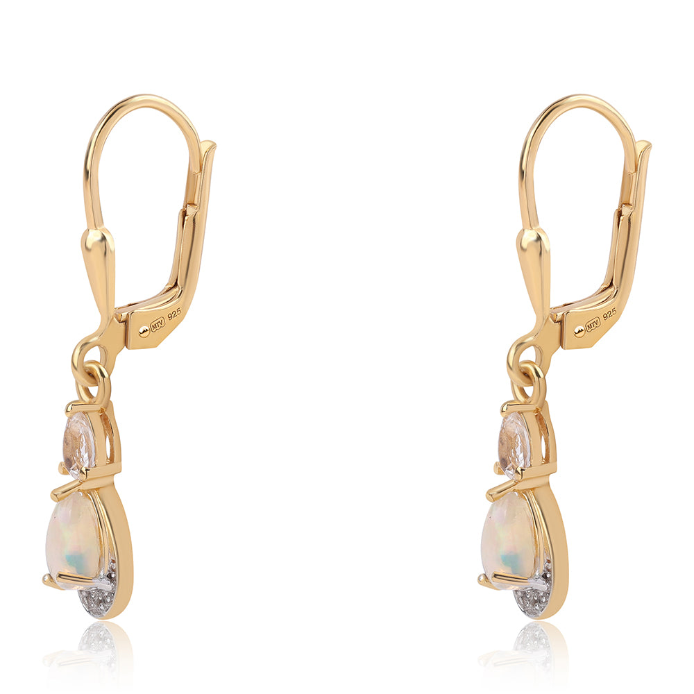 Pozlacené Sterlingové Stříbro 925 / 1000 - Náušnice s Etiopským Opálem z Lega Dembi a Bílým Topazem 2 