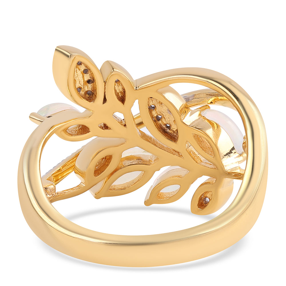 Pozlacený 925 / 1000 Sterlingové Stříbro Prsten s Etiopským Opálem z Lega Dembi a Bílým Topazem 3 