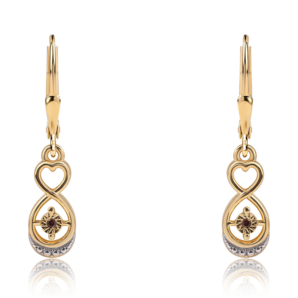 Pozlacené 925 / 1000 Sterlingové Stříbro Náušnice s Červeným Diamantem