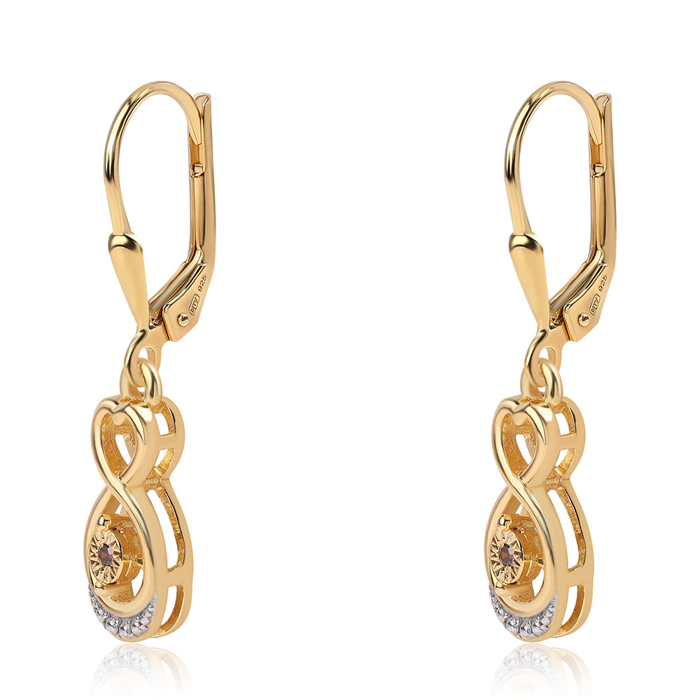 Pozlacené 925 / 1000 Sterlingové Stříbro Náušnice s Červeným Diamantem 2 