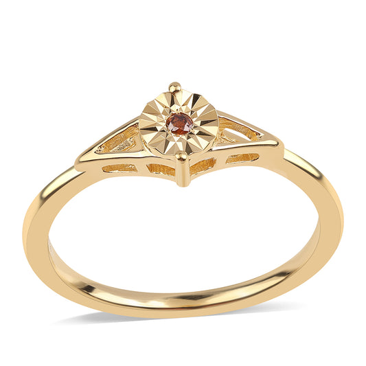 Pozlacené Stříbro 925/1000 - Prsten s Červeným Diamantem - Karátové číslo: 0.01. přibližná hmotnost: 1.59 gramů