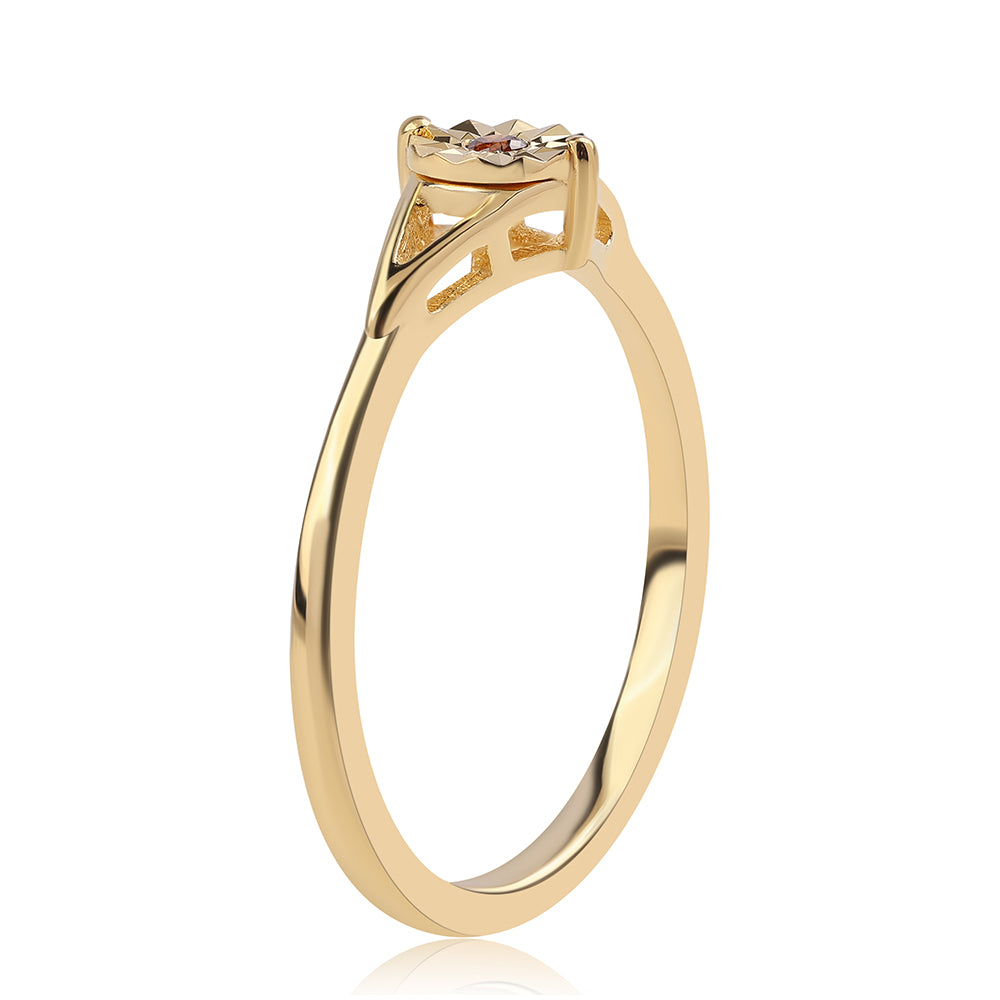 Pozlacené Stříbro 925/1000 - Prsten s Červeným Diamantem - Karátové číslo: 0.01. přibližná hmotnost: 1.59 gramů 3 