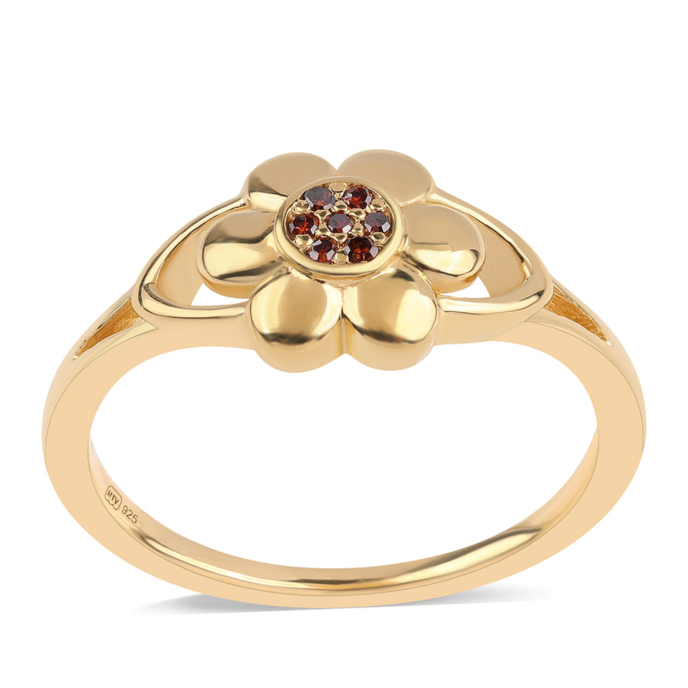 Pozlacené Stříbro 925/1000 - Prsten s Červeným Diamantem - Karátové číslo: 0.04. přibližná hmotnost: 2.09 gramů