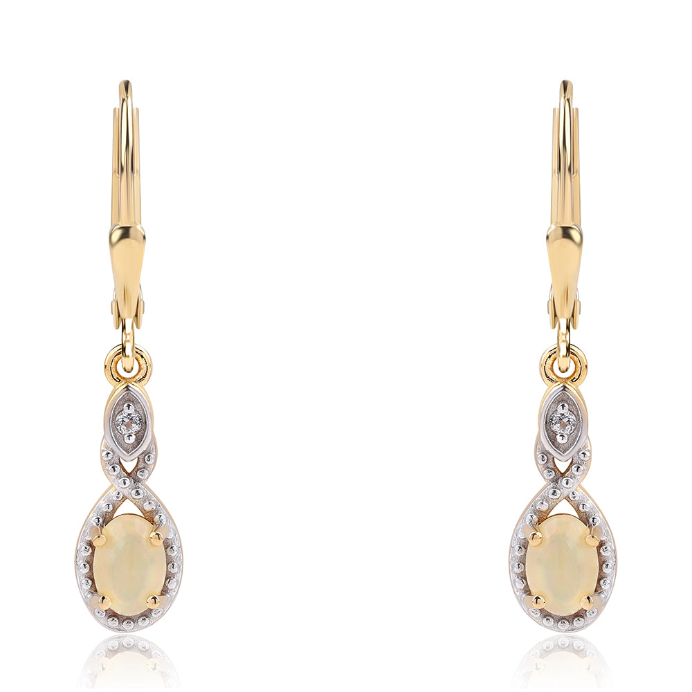 Pozlacené 925 / 1000 Sterlingové Stříbro Náušnice s Etiopským Opálem z Lega Dembi a Bílým Topazem 1 