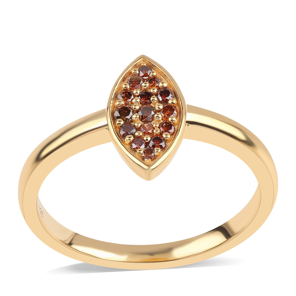 Pozlacený 925 / 1000 Sterlingové Stříbro Prsten s Červeným Diamantem