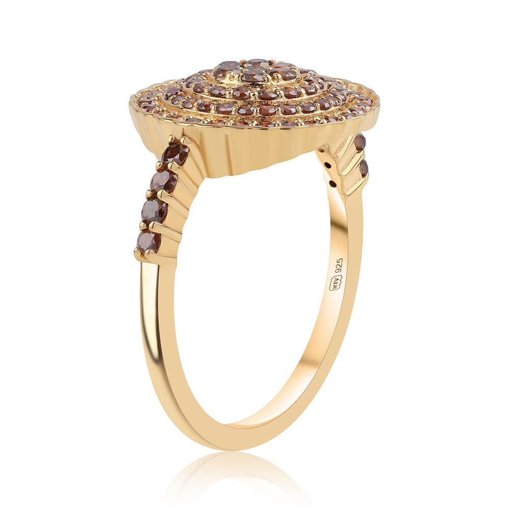 Pozlacené Stříbro 925/1000 - Prsten s Červeným Diamantem - Karátové číslo: 0.7. přibližná hmotnost: 2.6 gramů 3 