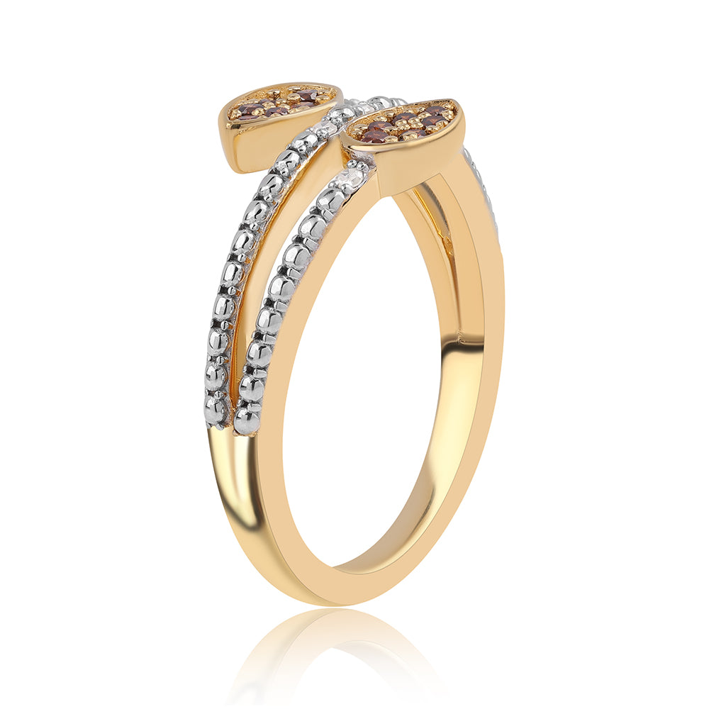 Pozlacené Stříbro 925/1000 - Prsten s Červeným Diamantem a Bílým Diamantem - Karátové číslo: 0.16. přibližná hmotnost: 3.08 gramů 3 