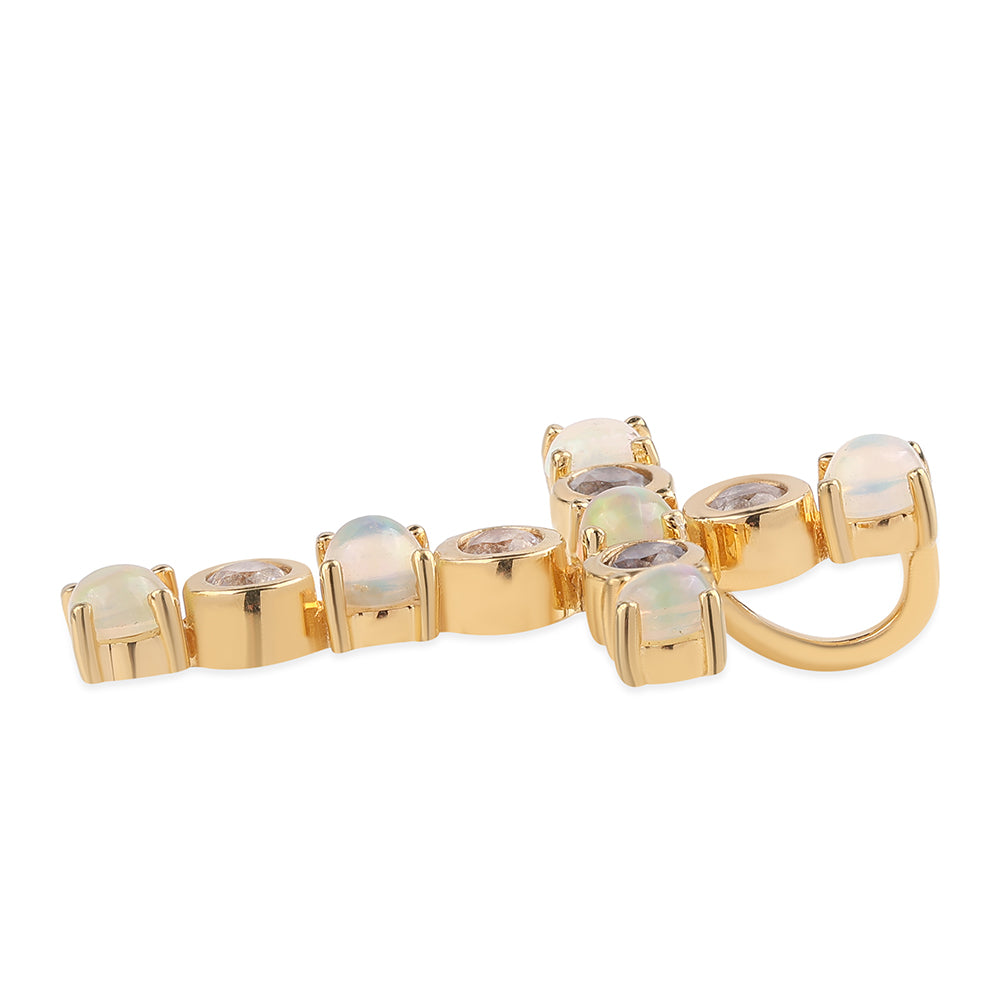 Pozlacené Stříbro 925/1000 - Přívěsek s Etiopským Opálem z Lega Dembi a Bílým Topazem - Karátové číslo: 1.12. přibližná hmotnost: 1.74 gramů