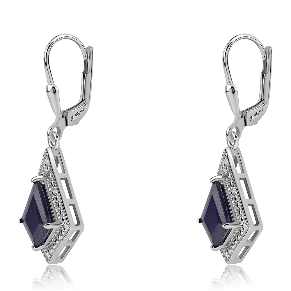 Stříbrné Náušnice s Australským Modrým Safírem a Bílým Topazem