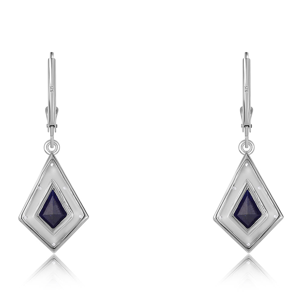 Stříbrné Náušnice s Australským Modrým Safírem a Bílým Topazem