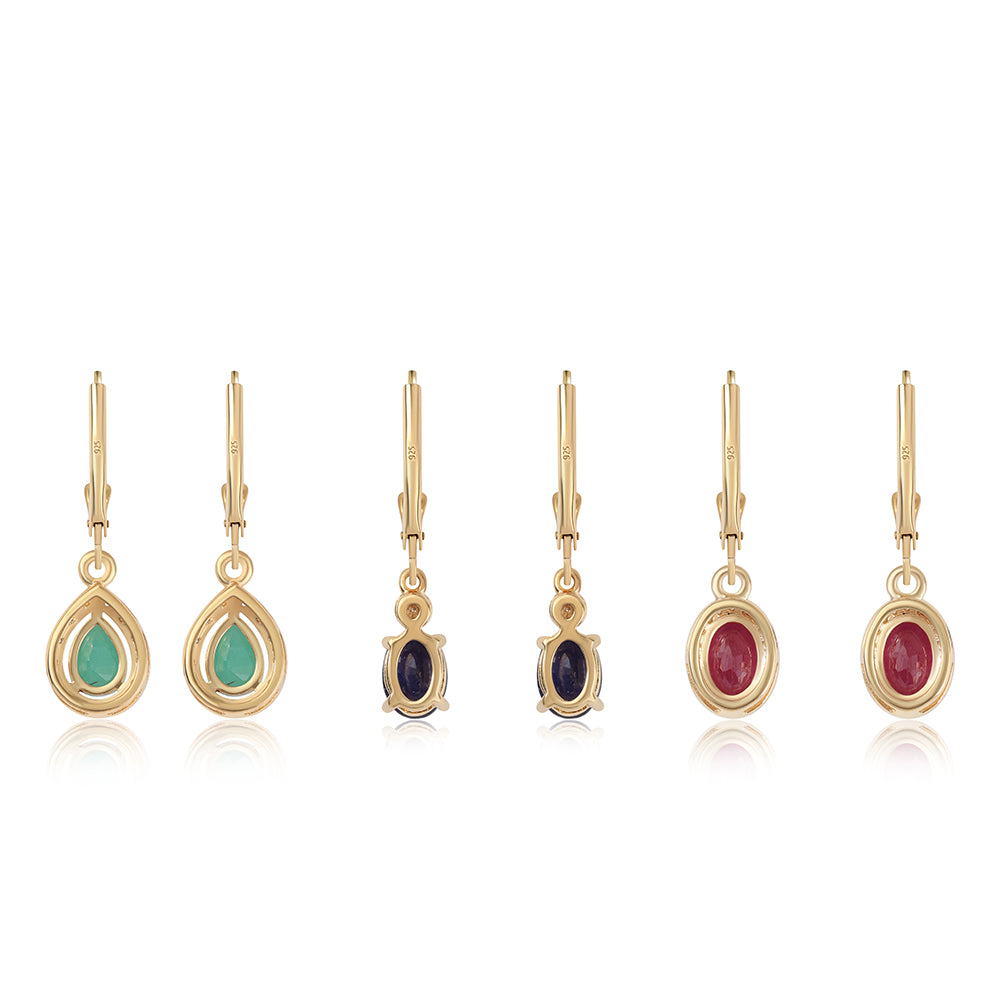 Pozlacená 925 / 1000 Sterlingové Stříbro Sada s Thajským Rubínem a Brazilským Smaragdem 3 