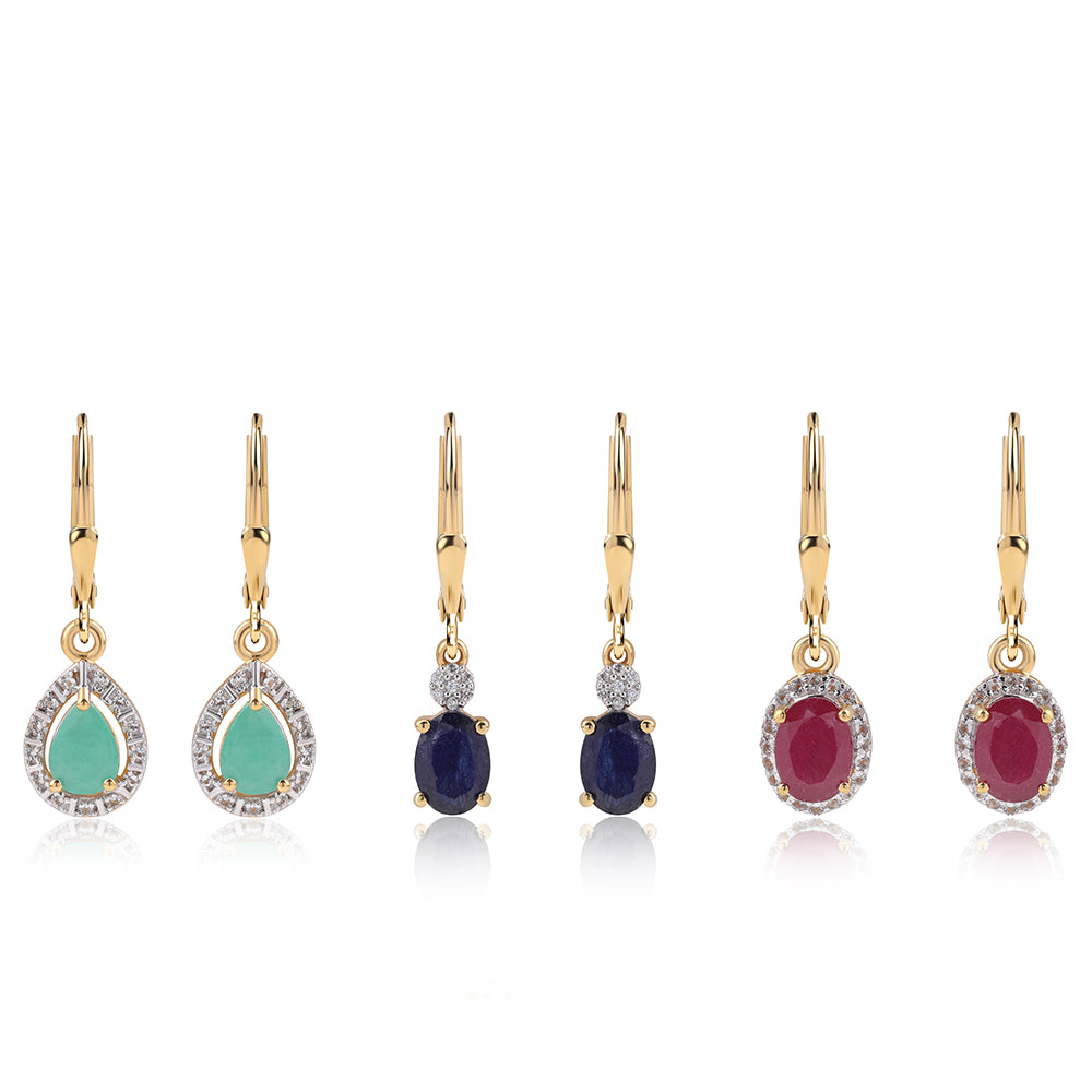 Pozlacená 925 / 1000 Sterlingové Stříbro Sada s Thajským Rubínem a Brazilským Smaragdem 1 