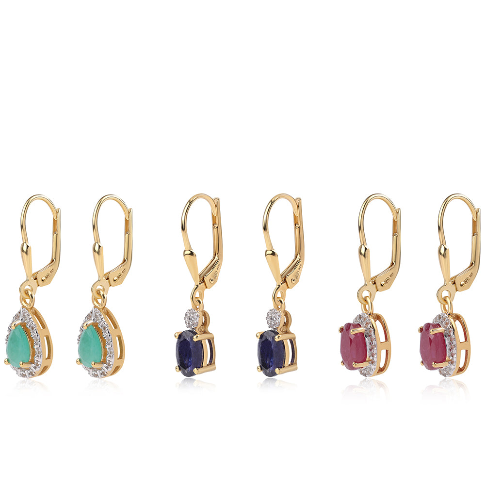 Pozlacená 925 / 1000 Sterlingové Stříbro Sada s Thajským Rubínem a Brazilským Smaragdem 6 