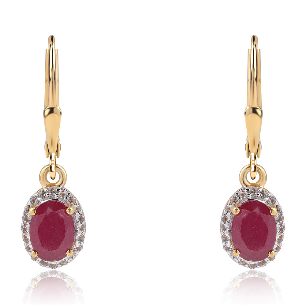 Pozlacená 925 / 1000 Sterlingové Stříbro Sada s Thajským Rubínem a Brazilským Smaragdem 11 