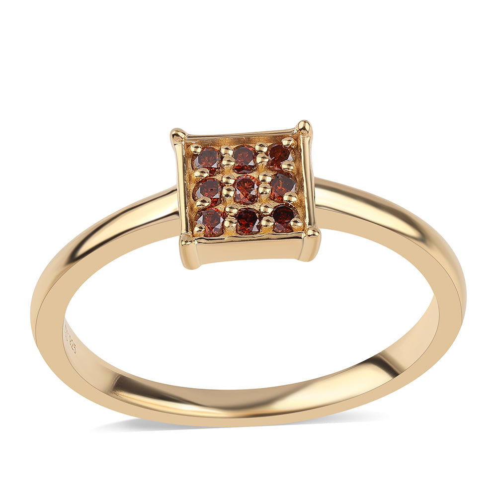 Pozlacený 925 / 1000 Sterlingové Stříbro Prsten s Červeným Diamantem 1 