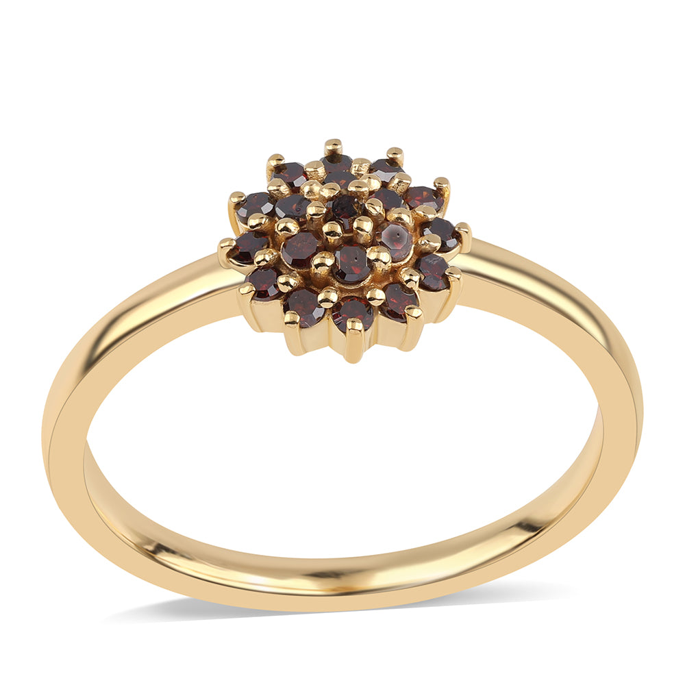 Pozlacený 925 / 1000 Sterlingové Stříbro Prsten s Červeným Diamantem 1 