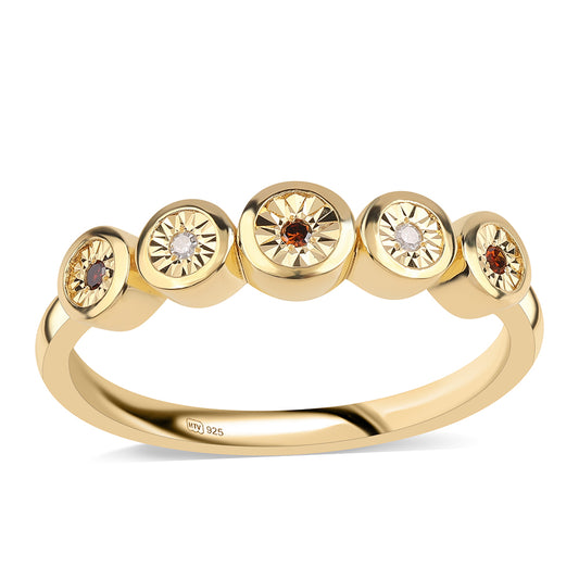 Pozlacené Stříbro 925/1000 - Prsten s Červeným Diamantem a Bílým Diamantem - Karátové číslo: 0.04. přibližná hmotnost: 2.48 gramů