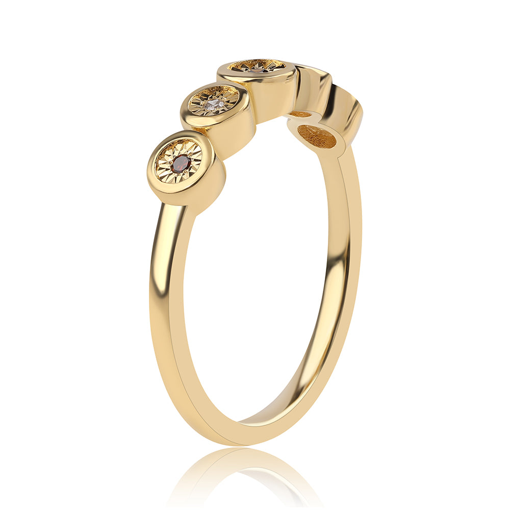 Pozlacené Stříbro 925/1000 - Prsten s Červeným Diamantem a Bílým Diamantem - Karátové číslo: 0.04. přibližná hmotnost: 2.48 gramů