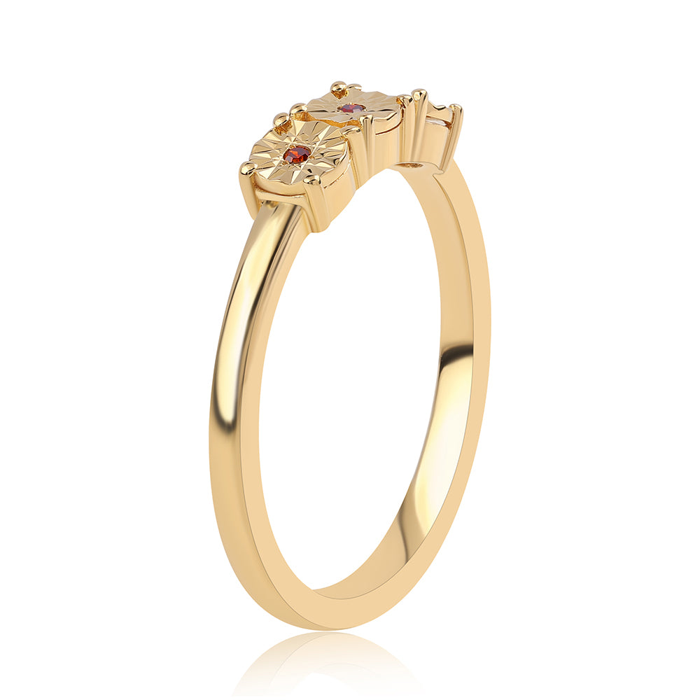 Pozlacené Stříbro 925/1000 - Prsten s Červeným Diamantem - Karátové číslo: 0.04. přibližná hmotnost: 2.07 gramů 3 