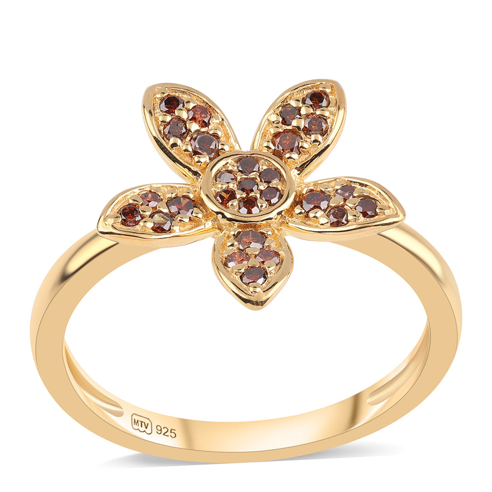 Pozlacený 925 / 1000 Sterlingové Stříbro Prsten s Červeným Diamantem 1 