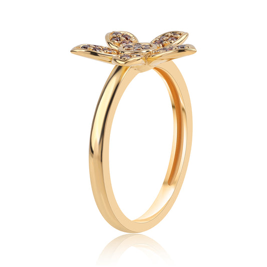 Pozlacený 925 / 1000 Sterlingové Stříbro Prsten s Červeným Diamantem