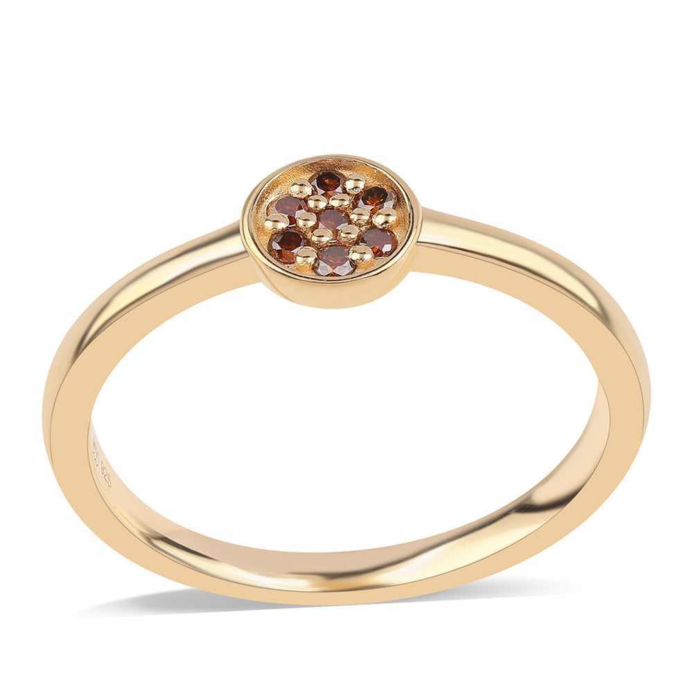 Pozlacené Stříbro 925/1000 - Prsten s Červeným Diamantem - Karátové číslo: 0.1. přibližná hmotnost: 1.88 gramů