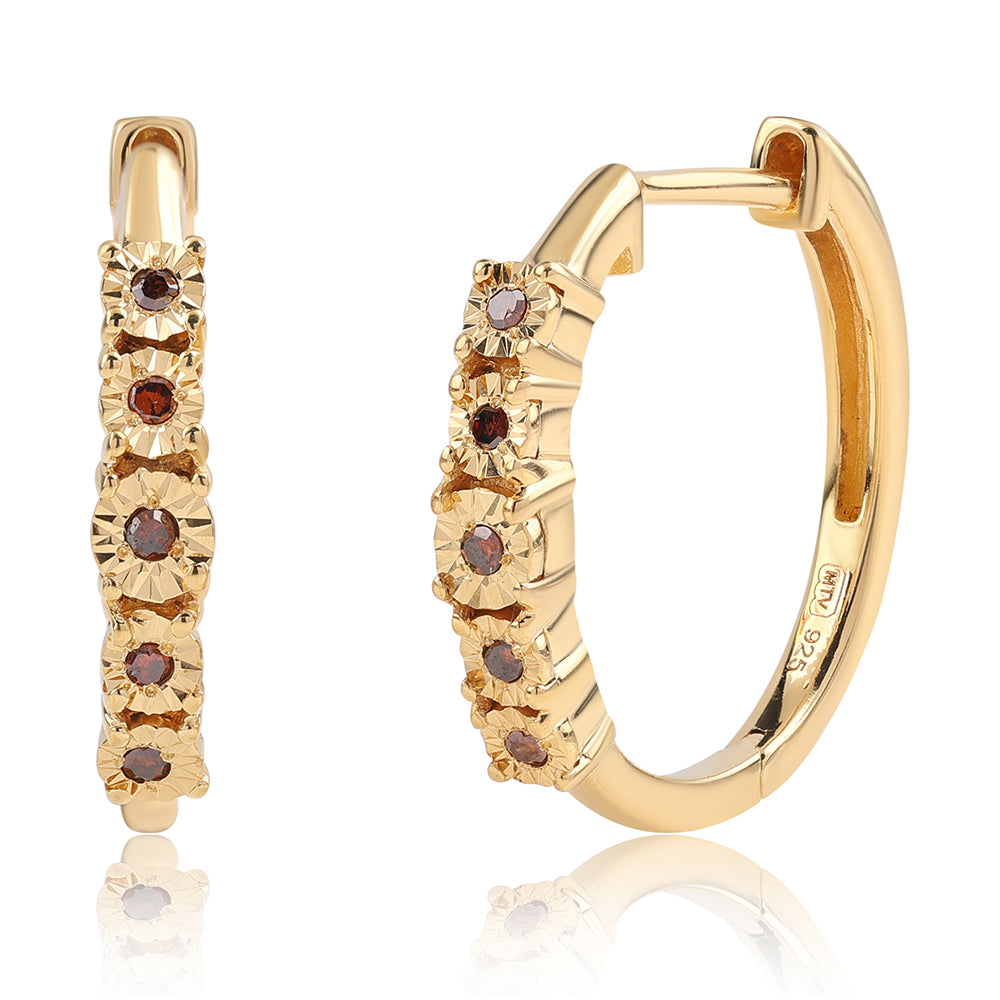 Pozlacené 925 / 1000 Sterlingové Stříbro Náušnice s Červeným Diamantem 1 