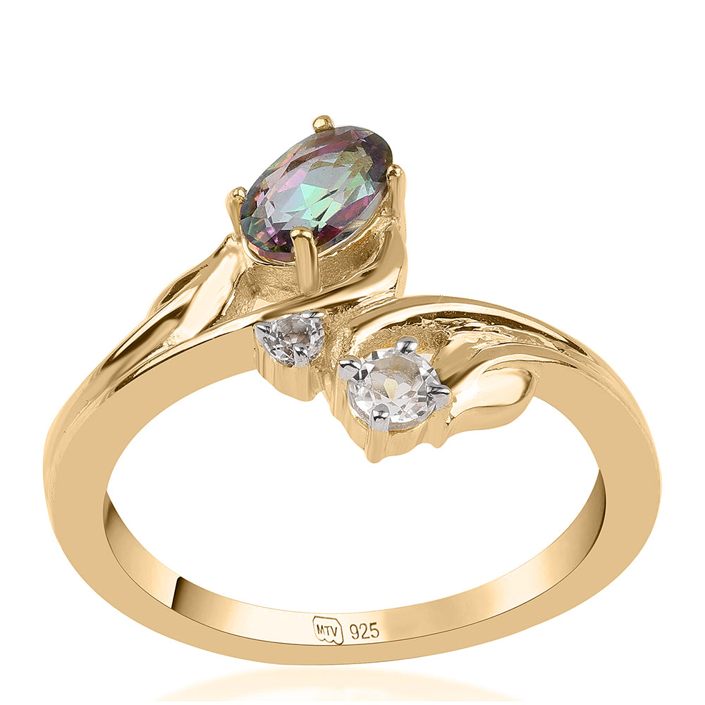 Pozlacený 925 / 1000 Sterlingové Stříbro Prsten s Mystickým Topazem a Bílým Topazem 1 