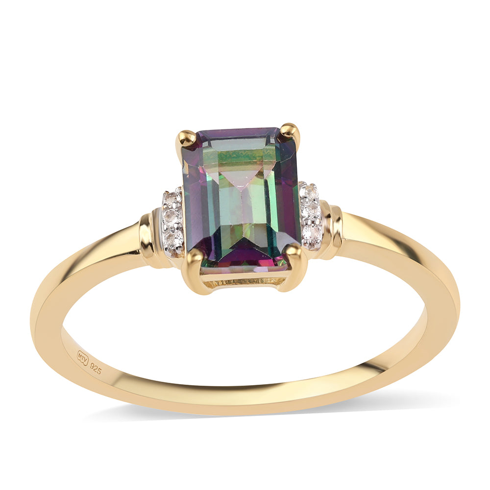 Pozlacený 925 / 1000 Sterlingové Stříbro Prsten s Mystickým Topazem a Bílým Topazem