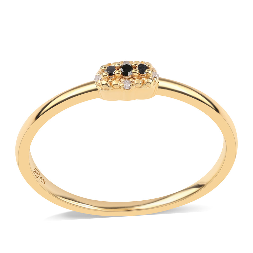 Pozlacené Stříbro 925/1000 - Prsten s Černým Diamantem a Bílým Diamantem - Karátové číslo: 0.05. přibližná hmotnost: 1.42 gramů 1 
