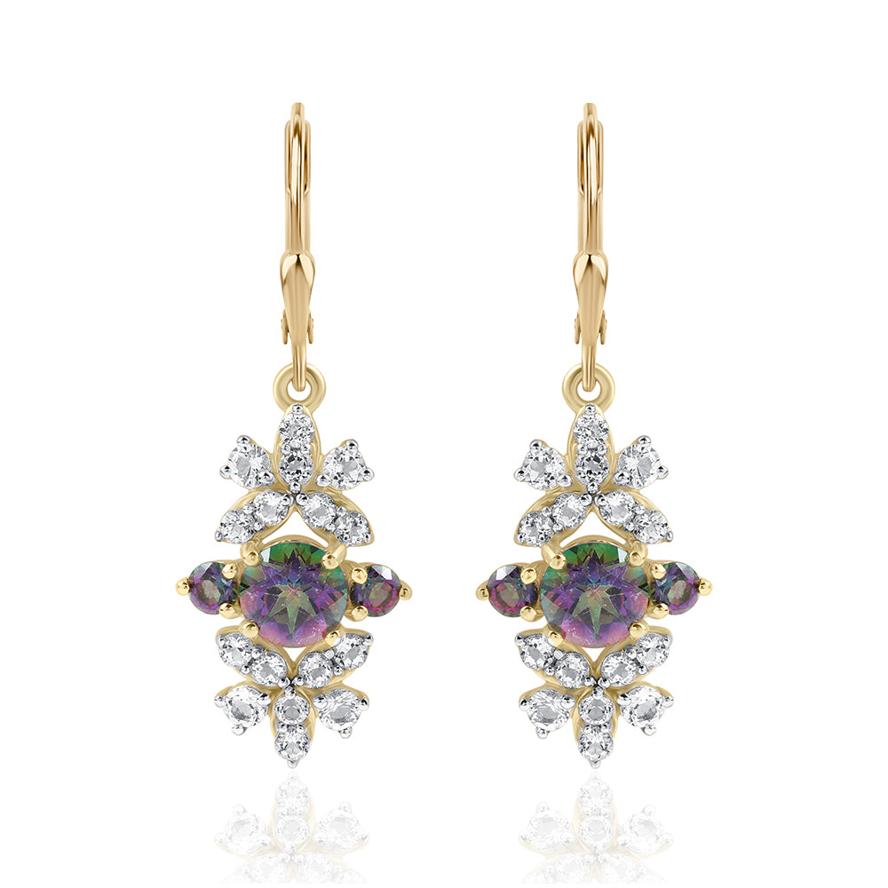 Pozlacené 925 / 1000 Sterlingové Stříbro Náušnice s Mystickým Topazem