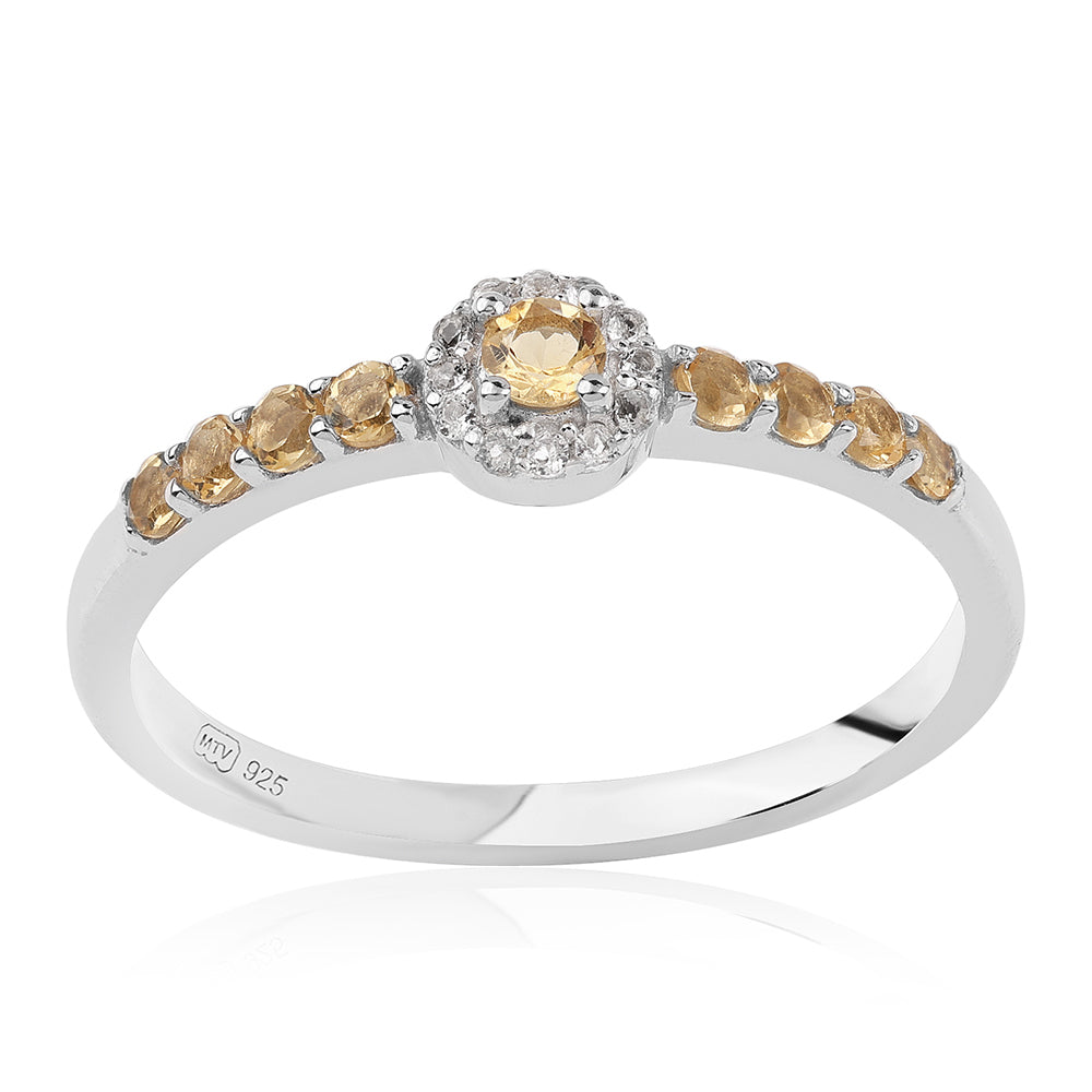 925 / 1000 Sterlingové Stříbro Prsten s Brazilským Citrínem tř.AA a Bílým Topazem